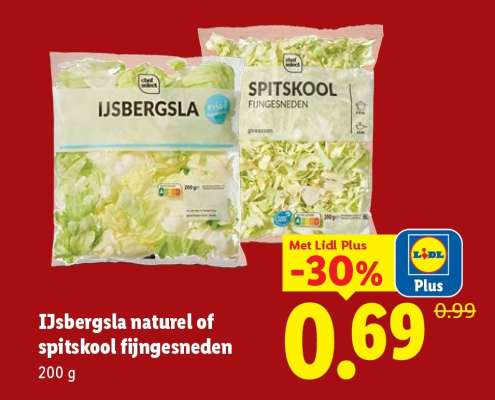 IJsbergsla naturel of spitskool fijngesneden