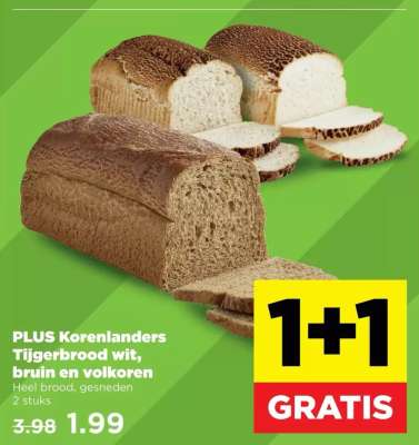 PLUS Korenlanders Tijgerbrood wit, bruin en volkoren