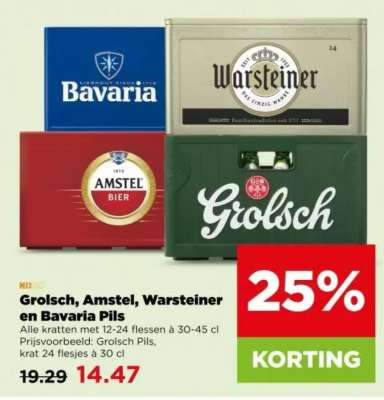 Grolsch, Amstel, Warsteiner en Bavaria Pils