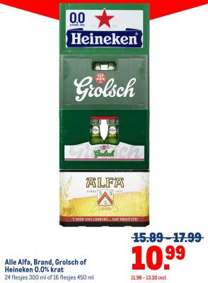 Alle Alfa, Brand, Grolsch of Heineken 0.0% krat