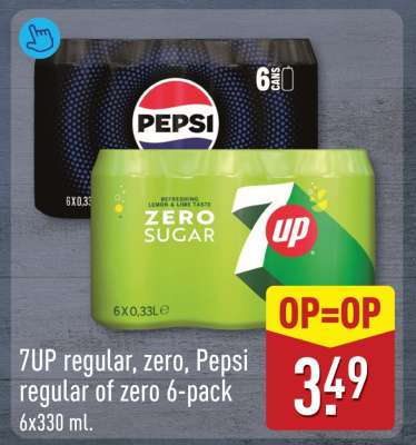 7UP regular, zero, Pepsi regular or zero 6-pack