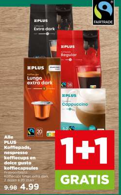 PLUS Koffiepads, nespresso koffiecups en dolce gusto koffiecapsules