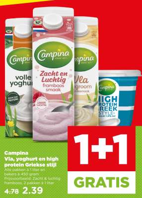 Campina Vla, yoghurt en high protein Griekse stijl