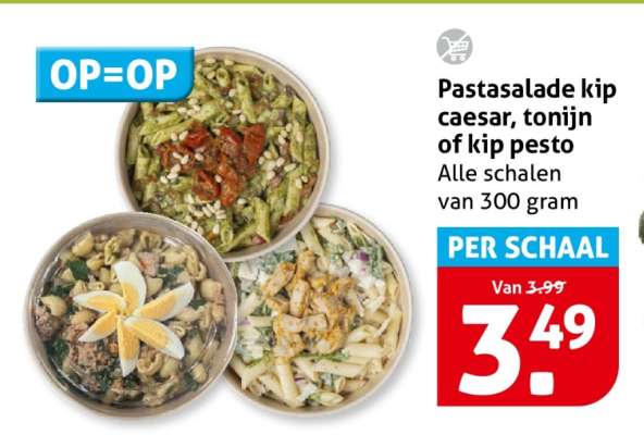 Pastasalade kip caesar, tonijn of kip pesto