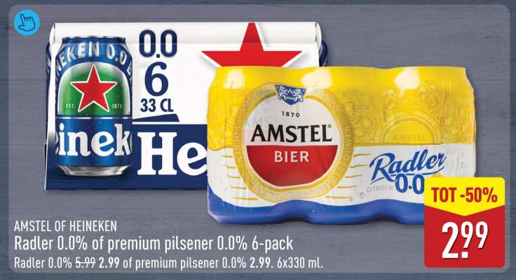Amstel of Heineken Radler 0.0% of premium pilsener 0.0% 6-pack